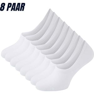 Sokjes.nl ® - Sneakersokken - maat 39/42 - 8 paar - onzichtbare sneakersokken - anti-slip hak - no show - wit