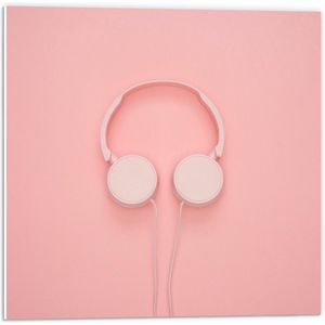 Forex - Roze Koptelefoon op Roze Achtergrond - 50x50cm Foto op Forex