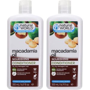 Natural World Conditioner - Macadamia Oil - Voedt & Herstelt Droog Haar - Voordeelverpakking 2x 500 ml