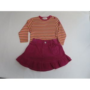 Ensemble - Meisje - Rok rib roze - T shirt lange mouw streepje- 1 jaar 80