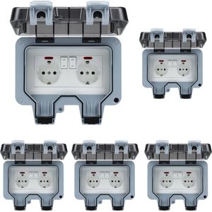 Buitenstopcontact dubbel stopcontact - 5 PCS - Tuinstopcontact - Stopcontact - Waterdicht Stopcontact ip66 - Buiten Stopcontact - en Stofdicht- wandcontactdoos