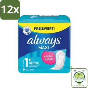 Always Maxi - Maandverband - Maat 1 - Normal - 9 Pads - Voordeelverpakking - 12 stuks - Maandverband - Maandverband normal
