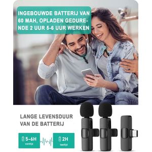 Mini Microfoon voor Smartphone - Draadloos - Compatibel met Nieuwe Generatie Smartphones - incl. Oplaadkabels