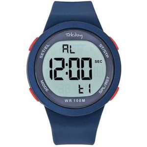 Tekday-Digitaal-Alarm-Timer-Chrono-EL-Datum-10ATM-Blauwe silicone band-45MM