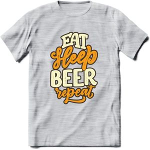 Eat Sleep Beer Repeat T-Shirt | Bier Kleding | Feest | Drank | Grappig Verjaardag Cadeau | - Licht Grijs - Gemaleerd - S