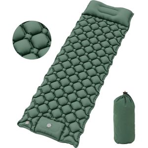 Isomat, zelfopblazend, ultralicht, campingluchtmatras met ingebouwde pomp en kussen, campingmatras met voetpomp en draagtas, voor outdoor, camping, reizen, wandelen (lentegroen)