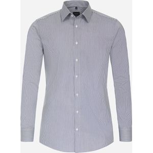 VENTI modern fit overhemd - twill - blauw gestreept - Strijkvriendelijk - Boordmaat: 45