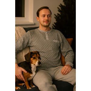 Heren Winterpyjama – Klassiek Model – Maat L t/m 5XL – Blauw of Grijs – Warm & Comfortabel - Pyjama Heren