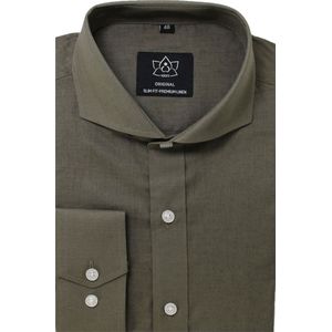 Vercate - Heren Lange Mouwen Overhemd - Groen - Donkergroen - Slim-Fit - Linnen Katoen - Maat 40/M