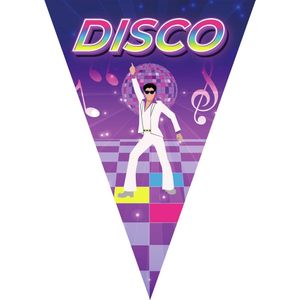 Disco thema vlaggetjes slinger/vlaggenlijn paars van 5 meter met 10 puntvlaggetjes - Saturday night fever - 70s - Feestartikelen/versiering