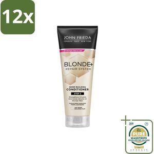John Frieda – Conditioner – Blonde+ Repair Bond Building – Herstellend – 250 ml - Voordeelverpakking - 12 stuks - Opgelicht haar - Haarverbindingen