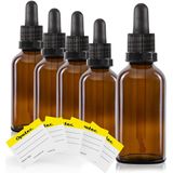 Oputec - Bruine Glazen Pipetfles - Set van 5 - 50 ml - Doseerfles met Glazen Pipet