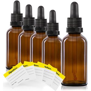 Oputec - Bruine Glazen Pipetfles - Set van 5 - 50 ml - Doseerfles met Glazen Pipet