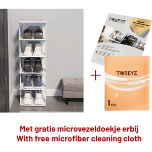 Tobeyz Schoenenrek - Wit Halbank- Schoenenkast - Schoenenbank – 6 Vakken - Met gratis microvezeldoekje
