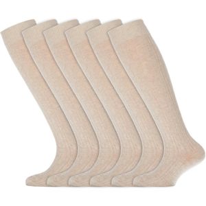 Meisjes sokken | Kniekousen met kabelpatroon | Merk: Yellow Moon | Kleur: Licht beige | Maat: 19 t/m 42 | 6 Paar