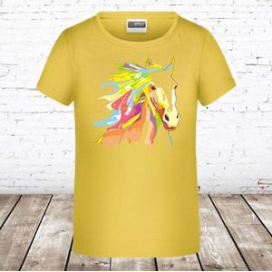 Geel t shirt met paard -James & Nicholson-110/116-t-shirts meisjes