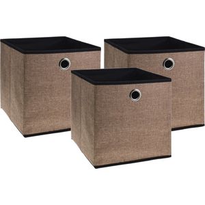 Storage Solutions Opbergmand/kastmand - 3x - 28 liter - bruin - 30 x 30 x 30 cm - Vakkenkast manden