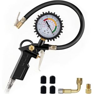 Digitale Bandenspanningstester | Manometer voor Auto en Motorfiets | Multifunctioneel 220 psi 0-15 bar | Met Ventielkern Gereedschap en Perslucht Compressor Accessoires