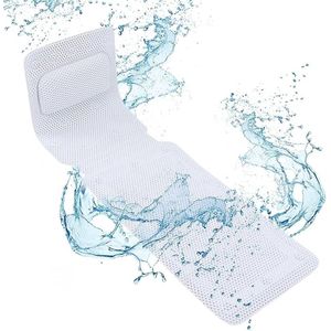 S&Dshopline® Badmat met kussen, volledig lichaam, badmat, kussenmat, 3D Air Mesh lagen, voor hoofd- en schoudersteun, 125 x 36 cm badkussen voor badkuip, antislip spa kussen met zuignappen
