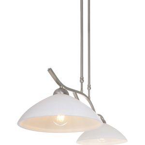 Eettafellamp Capri | 2 lichts | staal / wit | glas / metaal | in hoogte verstelbaar tot 120 cm | 82 cm breed | Ø 30 cm | eetkamer / eettafel lamp | modern / sfeervol design