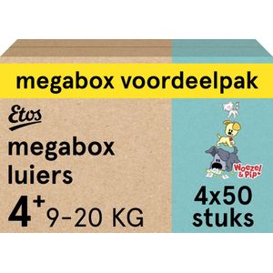 Etos Luiers - Woezel & Pip - Maat 4+ - 9 tot 20kg - Megabox Voordeelpak - 200 stuks