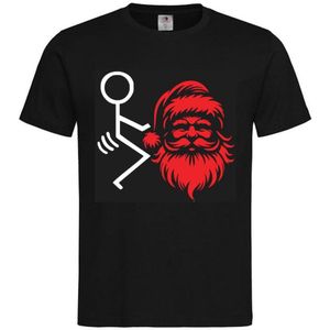 T-shirt Unisex Volwassenen Fout Foute Kerst Kerstmis Kerstman Grappig Tekst ""FUCK Santa"" | korte mouw | Zwart/wit/rood | maat L