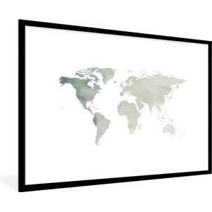 Fotolijst incl. Poster - Wereldkaart - Grijs - Wit - 120x80 cm - Posterlijst