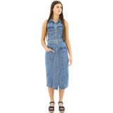 Pepe Jeans - PL953550 Liz - Midi-jurk - Blauw - Casual - Katoen - Denim - Mouwloos
