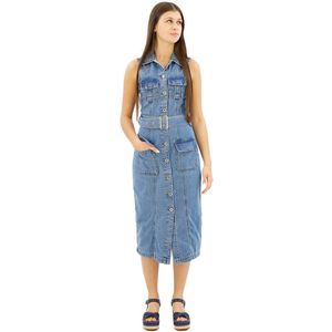 Pepe Jeans - PL953550 Liz - Midi-jurk - Blauw - Casual - Katoen - Denim - Mouwloos