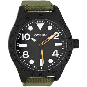 OOZOO Timepieces - Zwarte horloge met donker groene NATO horlogeband - C6751