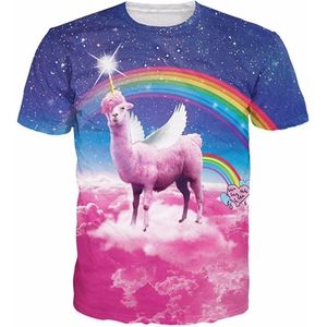 Swag Lama Regenboog shirt Maat S Crew neck - Festival shirt - Superfout - Fout T-shirt - Feestkleding - Festival outfit - Foute kleding - Kattenshirt - Regenboogshirt - Kleding fout feest - Foute party kleding