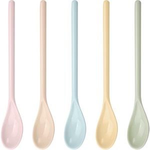 Plastic Colorful Egg Spoons - Set of 5, Long and Reusable