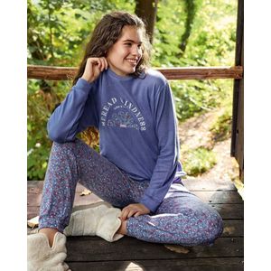 Aydogan -Pyjama dames - Warme pyjama dames - Fleece pyjama dames - Thermisch - Blauwtinten - Maat L
