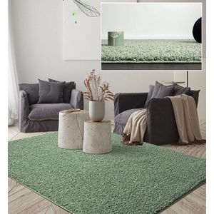 Vloerkleed 160x230 hoogpolig groen - Wasbaar met Antislip onderkant - FOXY Shaggy by The Carpet
