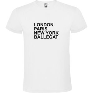 wit T-Shirt met London,Paris, New York , Ballegat tekst Zwart Size XS