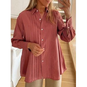 Casual overhemden met knoopjes, losse effen revers, zakelijke werkoverhemden