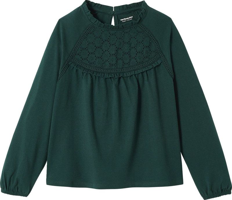 Shirt - Donkergroen - Blouse-T-shirt - Meisjes - Engels Borduurwerk