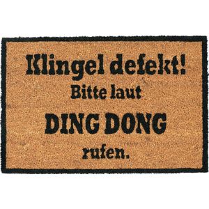 Relaxdays kokosmat DING DONG 40 x 60 cm - deurmat - binnenmat kokosvezels - naturel-zwart