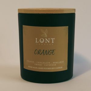LONT candles - sojawas geurkaars - Orange - sinaasappel, chocolade, bergamot / amber, lavendel - handgemaakt - vrij van chemicaliën en ftalaten - zwart - 520 gram