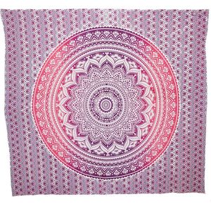 Mandala wanddoek uit India I 100% katoen I ca. 210x220 cm I Indiase Bohemian doek I deco woonkamer I Indiaas wandtapijt als sprei of sprei voor bank / bed in queen size