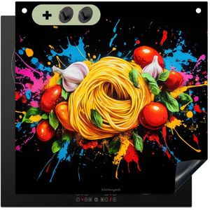 KitchenYeah® Inductie beschermer 78x78 cm - Spaghetti - Kleurrijk - Verf - Abstract - Kookplaataccessoires - Afdekplaat voor kookplaat & Spatscherm achterwand - Inductiebeschermer - Inductiemat - Inductieplaat mat - Keuken decoratie