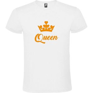 Wit T shirt met print van ""Queen "" print Oranje size XXXXL