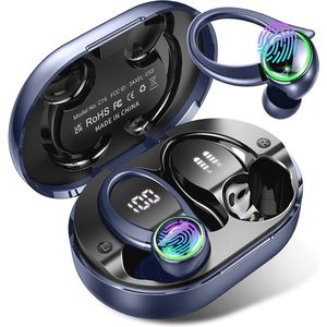 Draadloze Bluetooth Sporthoofdtelefoon met HD-microfoon en Ruisonderdrukking - 50 Uur Speeltijd, IP7 Waterdicht, Marineblauw