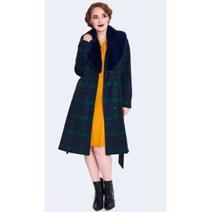 Voodoo Vixen - Tartan Flare with Fur Collar Winterjas - XL - Groen