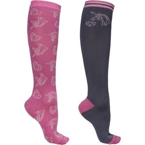 QHP - Kniekousen Didy 2-pack -Grijs / Roze - maat 27-30