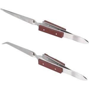 Lock Pincet Set - 2 stuks - Puntige Rechte Gebogen Tip DIY Craft Tool - Cross Lock Fiber Grip Solderen Pincet - Industriële pincetten