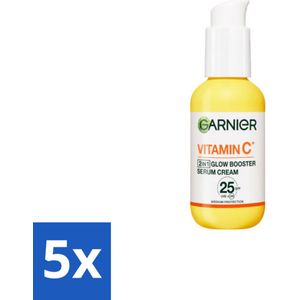 5 x Garnier - SkinActive - Serum Cream - Glow Booster - Vitamine C & SPF 25 - 50 ml - Glow Booster - Vitamine C - SPF 25 - Serum Crème - Huidverzorging