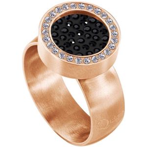 Quiges RVS Schroefsysteem Ring met Zirkonia Rosékleurig Mat 19mm met Verwisselbare Zirkonia Zwart 12mm Mini Munt