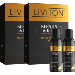Liviton Keratine & Haarbtx No.1 & No.2 - Keratine Behandeling - Proteïne Behandeling- Herstelt beschadigd haar - Voordeelverpakking 2x (2 x 100 ml)