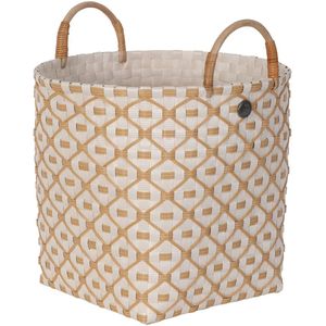 Handgevlochten duurzame opbergmand met hengsels - Opberger - Mand - Woonkamer - Kinderkamer - Badkamer - Decoratief - Handed By Ivy & Rose medium- champagne met ecru patroon